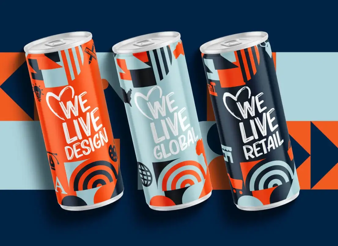 Daymon design graphic showing aluminum cans with designs on them
